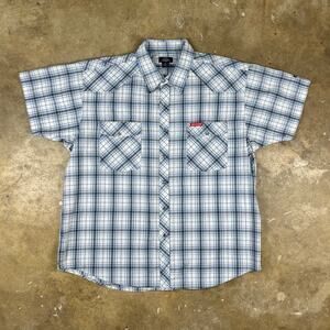 Dickies Plaid Pearl Snap Shirt Men’s 2XL Blue‎ Western Short Sleeve